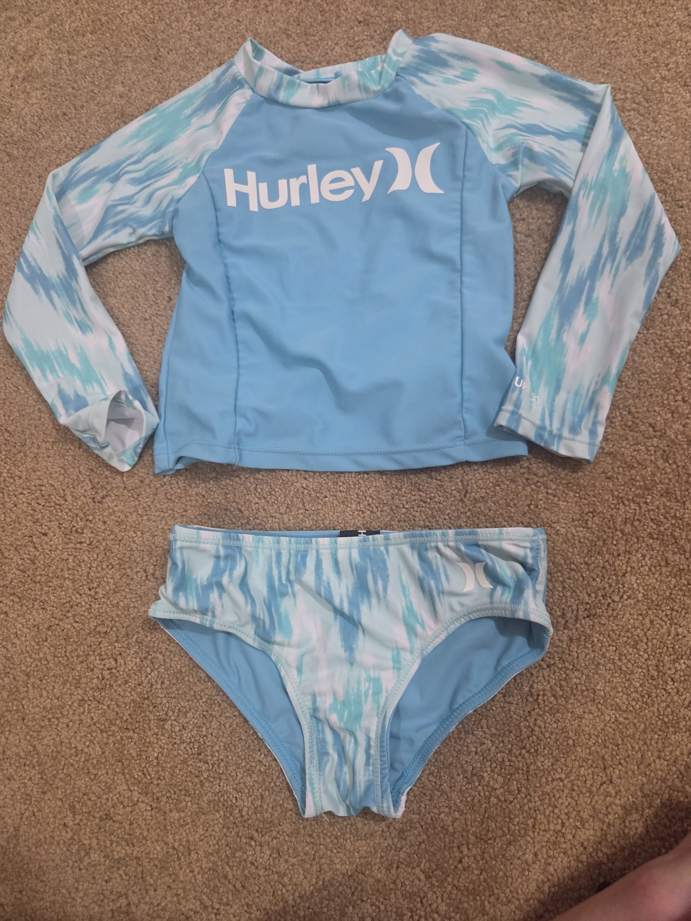 Hurley Aqua Blue Long-Sleeve Kids Rashguard Two-Piece Set